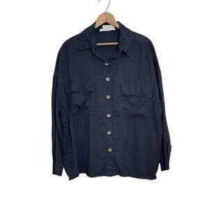 Gracemade Freed Black Oversized Patch Pockets Button Down Tencel Shirt Size M